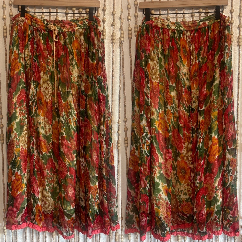 Cost Plus World Market Floral Maxi Skirt in Red, Green, Orange, Cream